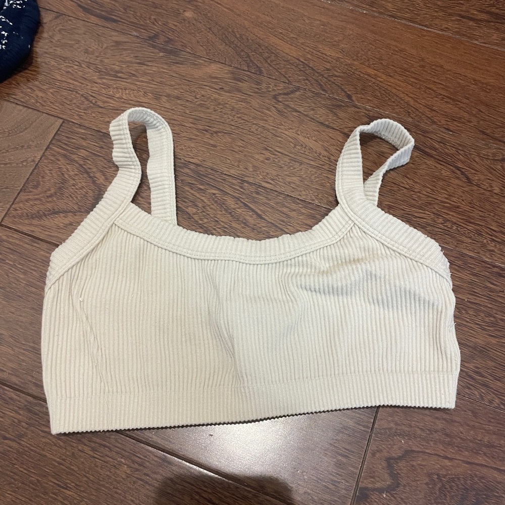 Ribbed Cream Cropped Tank Top